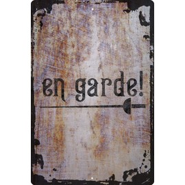 Wall Art Tin Sign En garde! Fencing sports swordsmanship sword fence Beige Home Decor Funny Gift 12 x 8 Inch