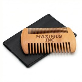MAXIMUS INC Peine de Bambú para Barba y Cabello - Kit Doble Cara con Dientes Finos y Gruesos | Antiestático y Sin Frizz | Incluye Peine de Viaje y Funda Protectora | Cuidado Ecológico Desenredante para Hombres y Mujeres