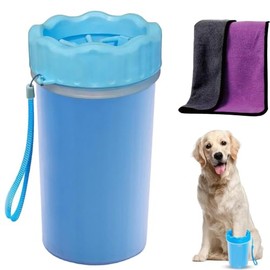 Limpia Patas Para Perro, 2 Piezas Set Limpiador De Patas Para Perros, Ideal Para Limpieza Rápida Después De Paseos, Diseño Azul y Morado, Incluye Toal
