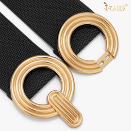 JASGOOD Women Wide Elastic Belt for Dresses Fashion Stretchy Belt Waistband for Ladies with Gold Buckle,Black,XL