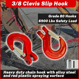 Hyecen 2 Pack G80 Clevis Slip Hook,3/8" Heavy Duty Chain Hooks,Forged Tow Trailer Safety Hook with 6900Lbs Work Load Limit Capacity for Hauler Hitches Wrecker Truck,Clevis Grab Winch Hooks for Lifting