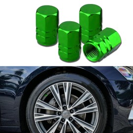 Piburth Car Tire Stem Valve Caps, 4 Pcs Aluminum Alloy Valve Stem Covers, Corrosion Resistant Leak-Proof Tire Cap Cover Accessories, Universal Wheel Air Valve Caps for SUV Car Bike (Green, Hexgon)