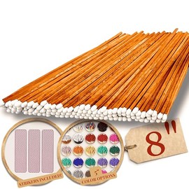 Extra Long 100 Color Safety Matches Bundle (8 inches) - Replacement Refill Long for Fireplace Candles - Wooden Wood Match Sticks (Brown/White)