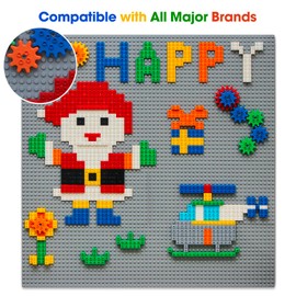 MIMAX Customize Building Block Wall, 470+ PCS Activity Wall Mount Toys Bricks with Self Adhesive Baseplate 9PCS (10"x10") for All Major Brands, Art Build On Table Wall, Gray
