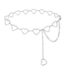 TIESOME Heart Shape Chain Belts for Women, Adjustable Body Link Belts Hollow-Design Metal Waist Chain Fashion Belly Chain(Silver)