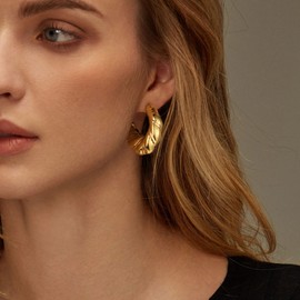 Chunky Gold Hoop Earrings for Women 14k Gold Plated Earrings Hypoallergenic Earrings Gold Statement Earrings for Women Trendy Twisted Hoop Earrings for Women Jewelry Gifts for Women, Copper, No