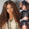 Ainmeys Curly V Part Wigs Ombre Brown V Shape Wigs
