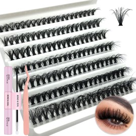 DIY Eyelash Extension Kit with 140 Pcs Mix D curl 10-16MM 40D Lash Clusters,Strong Hold Lash Bond and Seal and Cluster Eyelashes Applicator Tool Self Application at Home