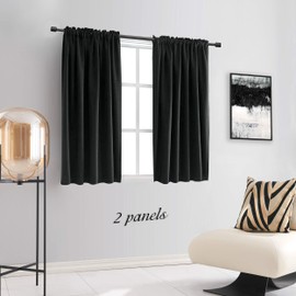 DONREN - Cortinas cortas de 48 pulgadas de longitud para cocina, cortinas opacas con bolsillo para barra de tratamiento de ventana pequeña (1 par, negro, 52 pulgadas de ancho por 48 pulgadas de largo)