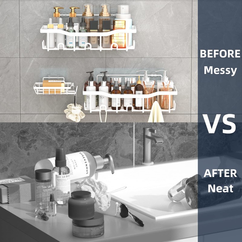 LURVUO Shower Caddy Shower Organizer,3Pack No Drilling Large Capacity Rustproof