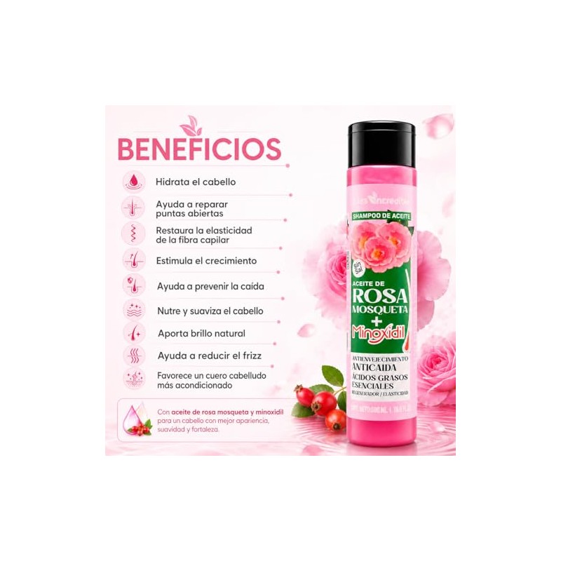 Shampoo de Aceite con Rosa Mosqueta, Suavidad, Anticaída, Regenerador, 500