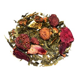 Chinese Tea Culture Raspberry Blackberry Green Tea, sweet fruity and nippy, soft and mild, not only a feast for the eyes but also a very special taste experience, delicious to enjoy hot or iced, Loose Leaf Tea - 2oz