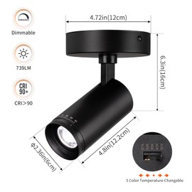 mirrea 5-Color Zoomable Indoor Spot Lights,LED Ceiling Spotlight Lighting Fixtures for Room and Hallway,Accent Light for Gallery,Black Directional Lamp for Home,2700-5000K,15°-45°,CRI90+,Pack of 3