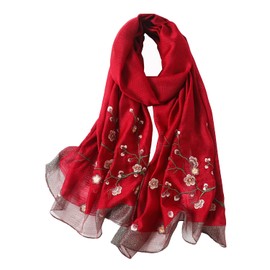 WINCESS YU Women Mulberry Silk Scarf Long & Large Embroidered Floral Pattern Shawl and Wraps Neckerchief for Hair & Neck