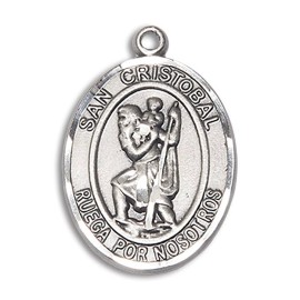 Bliss Sterling Silver San Cristobal Religious Medal Pendant Necklace 24" Chain GiftBox