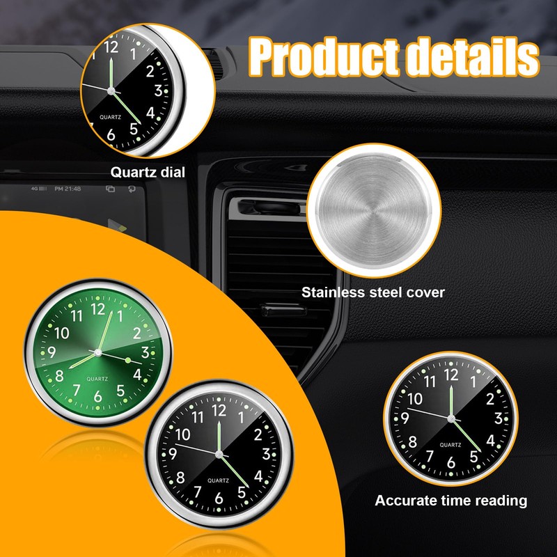 Dickno 2 PCS Stick on Dashboard Car Clock, Mini Tiny