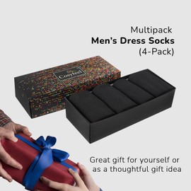 Cosyfeel® Crew Socks for Men 4-Pairs, Bamboo Viscose, Seamless Toe & Moisture Wicking Mens Dress Socks Set with Gift Box