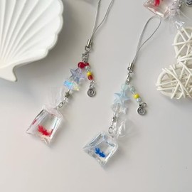 cioatu 1-4PCS Cute Phone Charms Aesthetic Y2K Cell Phone Charms Strap Pink Strawberry Butterfly Star PhoneCharm Y2K Accessories for Bag Keychain Airpods Camera Pendants Decor (Red & Blue Fish)