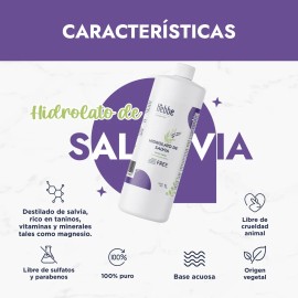 Hidrolato De Salvia Destilado Acuoso De Salvia Puro Corporal Facial Libre De Aceite Ideal Piel Mixta O Grasa Hebbe Cosmetics & Ludika 1 L