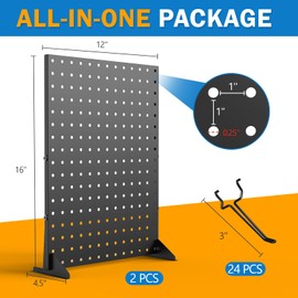 Feeloco 2 Pcs Metal Pegboard Display Stand with 24 Peg Hooks for Retail Crafe Shows&Fairs,Black Merchandise Display Rack for Seling Accessories,Display Stands for Boutique,Stores(16*12 inch)
