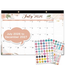 2026-2027 Desk Calendar - 18 Month Desk Calendar 2026-2027, Jul 2026 - Dec 2027, 17" x 12", Large Monthly Desktop Calendar with Daily Blocks, Thick Paper, Corner Protectors - Floral (2 Stickers Included)