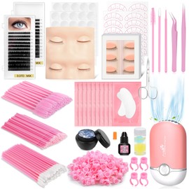 DIY Lashes Extension Kit，227 PCS Eye Lash Extension Starters Kit Lash Extension Training Supplies: Lash Mannequin Head, Removable Eyelids, Lash Glue Rings Fan, Lash Kits for Practice Grafting Makeup