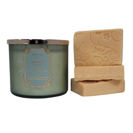 Bath and Body Cedar & Suede 3 Wick Candle Rosebud Ranch Goat Milk Soap Sample