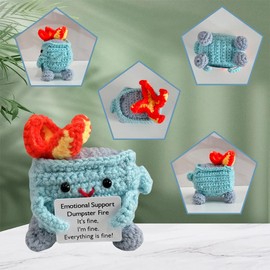 5PCS Crochet Emotional Support Dumpster Fire,Crochet Dumpster Fire,Burning Trash Can,Emotional Support Gift,Office Desk Décor,Fun Home Décor, Crochet Creation,Gift For Friends,Eco Friendly Gift