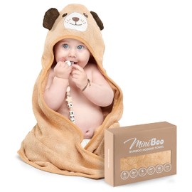 Miniboo Premium Bamboo Baby Hooded Towel with Unique Dog Design – Extra Soft and Absorbent Baby Towel for Newborn, Infant, and Toddler – Suitable as Baby Gifts