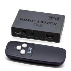 Rensaday 3-in-1 HDMI Switch 4K@60Hz HDR, mit USB-Stromkabel & Fernbedienung, HDCP 2.2, Plug & Play, unterstützt Dolby/DTS