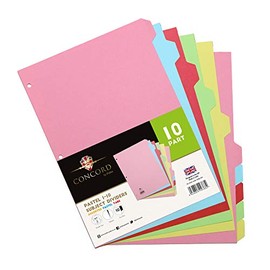 Pukka Pad Concord 10 Part Dividers - 5 Packs of 10 Tab Set, 3-Ring Binder Compatible, 8 1/2 x 11 Inches - Pastel Colors