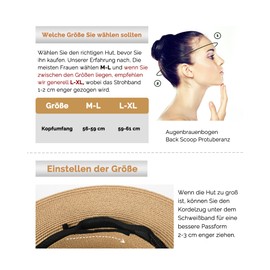 FURTALK Fedora Women's Panama Hat Men's Straw Hat in Trilby Look Summer Hat Various Sizes Beach Hat, khaki