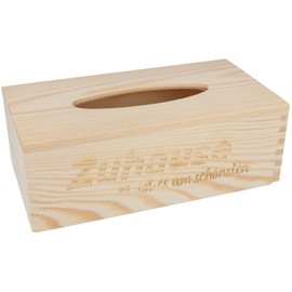 Spruchreif Cosmetic tissue box with engraving "Zuhause ist es am schönsten", refillable tissue box, wooden tissue box, box for cosmetics and tissues