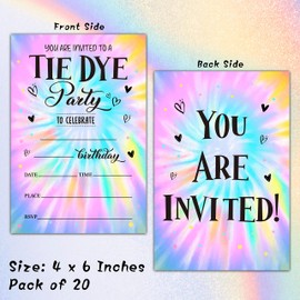 Foosproea Tie Dye Birthday Invitations with Envelopes - Birthday Party Invitation Card for Girls/Boys - 5"x7" Fill-in Invites Cards - Rainbow Tie Dye Party Supplies Decorations (20 Pack)-25