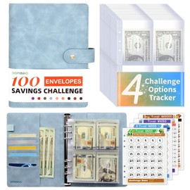 DONBAO 100 Envelopes Money Saving Challenge Binder, A5 Budget Binder with Envelopes and Challenge Tracker, 2024 New Savings Challenges Planner Book to Save $500, $1000, $5050, $10000 (Blue)