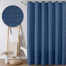 Chyhomenyc Diamo Dusty Blue Boho Shower Curtain, Jacquard Textured Fabric for Bathroom, Wrinkle Free Hotel Aesthetic Design Shower Curtain with 12 Plastic Hooks, 72" W x 84" L,Dusty Blue