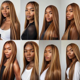 Highlihgt Straight Bundles Human Hair 12 14 16 Inch Two Tone Chocolate and Blonde Human Hair Bundles 8A Ombre Bundles Hair
