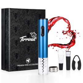 Tirrinia Electric Wine Opener Set, Wine Bottle Cork Remover Accessory Tool Kit with Wine Aerator Pourer,Foil Cutter, Drip Ring and Vacuum Stopper, Perfect Wine Gift, Blue