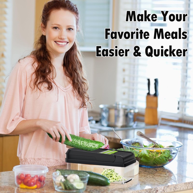 SpaceHacks 12-in-1 Vegetable Chopper, Kitchen Gadgets with 7 Blades, Veggie,