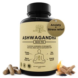 Garden of Herbz Garden of Herbz Organic Ashwagandha Root & Irish Sea Moss ?3,600 mg Ashwagandha Supplement with Black Seed Oil, & Burdock Root ?Herbal Supplement for Energy, Stress Relief, Extra Strength, 60 Caps