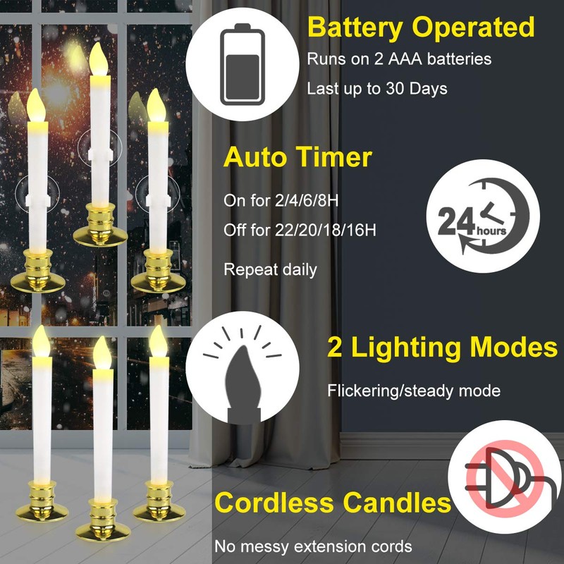 12 Set Halloween Christmas Window Candles Lights with Timer Battery