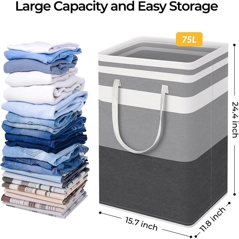 2 Pack Large Laundry Basket 75L - Waterproof Freestanding Clothes