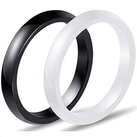 Two-Pack, 3mm Black White Polished Ceramic Wedding Band Stackable Ring Enhancer (Black White, 7)