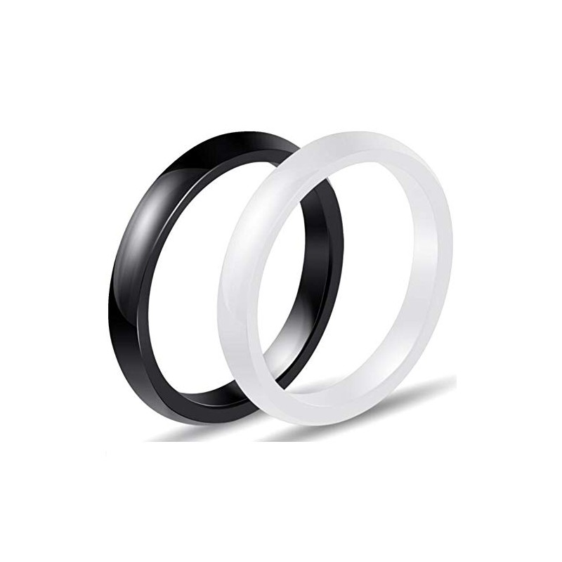 Two-Pack, 3mm Black White Polished Ceramic Wedding Band Stackable Ring