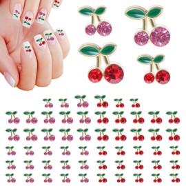 60 Stück Kirsche Nail Charm,Exquisit 3D Nail Art Dekoration,Nail Art Strasssteine für Mädchen, Damen, Frauen