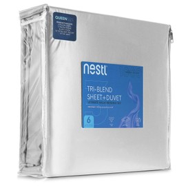 Nestl Bedding Duvet Cover 6-Piece Set - High Thread Count Sheets - Tri-Blend Cotton Deep Pocket Fitted Sheet, Zipper Duvet Cover, 2 Cool Pillow Cases, 2 Pillow Shams - Queen, Silver Light Grey