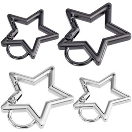 OIIKI 4 PCS Star Shaped Keychain Clip, Zinc Alloy Carabiner Snap Hook Holder, Star Carabiner Clip, Spring Snap Keychain Clip with Key Chain Rings for Keys, Wallet