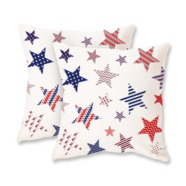 HOMFREEST 4th of July Pillow Covers 18x18 Inch Set of 2 America Stars Red and Blue Patriotic Decorative Throw Pillows Independence Day Outdoor Patio Cushion Case for Sofa Couch Home Decor