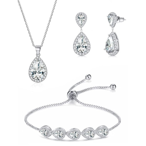 3Umeter Jewelry Set for Women, White Gold Plated Jewelry Set