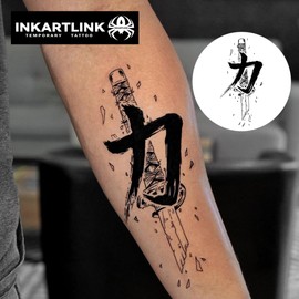INKARTLINK Tattoo Tech, 2 Sheets Medium Semi Permanent Tattoo, Temporary Tattoos, Last 1-2 Weeks, Waterproof, Realistic Look, No Adhesive, No Reflection (power Design)